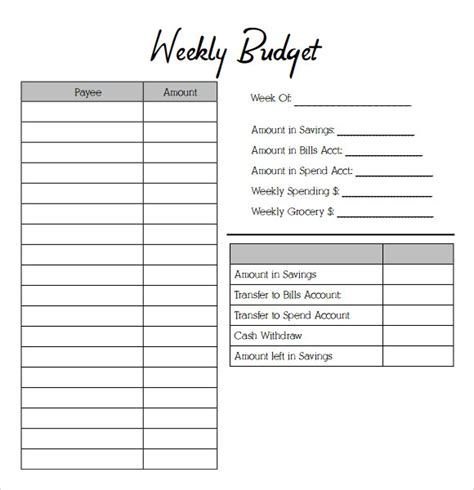 Weekly Budget Template Pdf