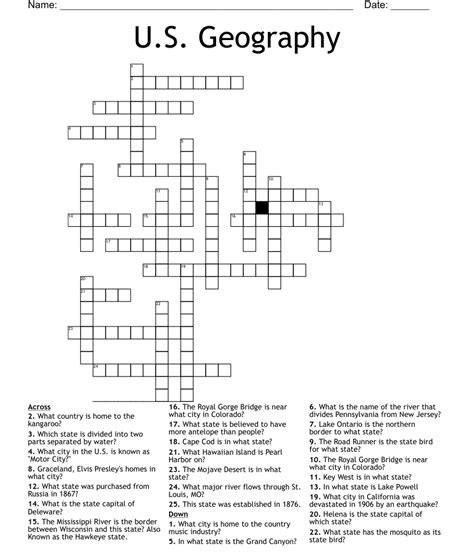 United States Crossword Printable