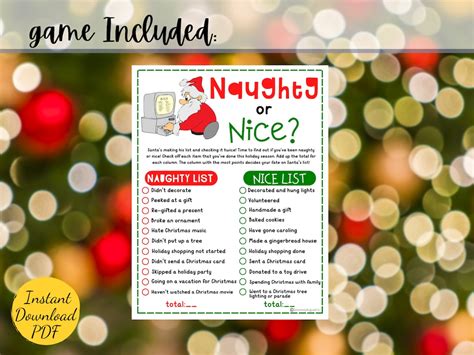 Naughty Or Nice Christmas Game Christmas Party Game Printable Christmas Party Activity Christmas