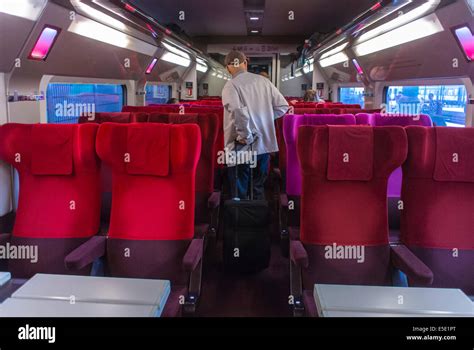 Paris France Senior Man Inside Tgv Bullet Train Thalys To Amsterdam