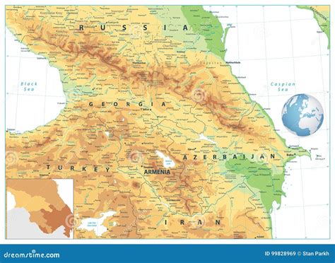 Caucasus Physical Map Isolated On White No Text Vector Illustration