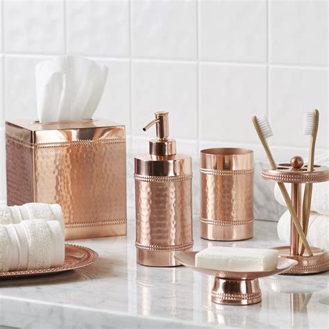 Browse a wide selection of contemporary bath and spa accessories, including soap dispensers, tissue box covers, shower caddies and more, in a variety of finishes. Birch Lane™ Hammered Copper Bathroom Accessory Tray ...