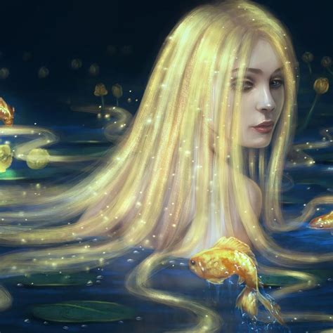 Mermaid In Golden Long Hair Artwork Ipad Wallpaper Mermaid
