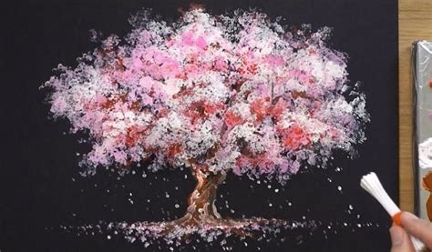 How To Paint A Cherry Tree In Acrylic Sakura Q Tip Painting