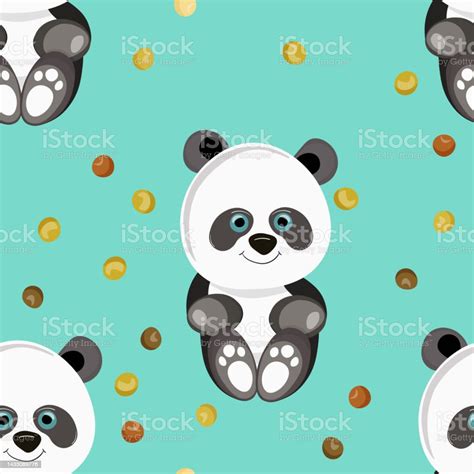Pola Mulus Dengan Bayi Panda Lucu Di Latar Belakang Warna Hewan Asia