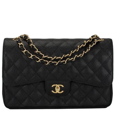 Chanel Black Quilted Caviar Jumbo Classic Double Flap Bag Gold Hardware