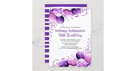 Purple Glitter Balloons Birthday Invitation Zazzle