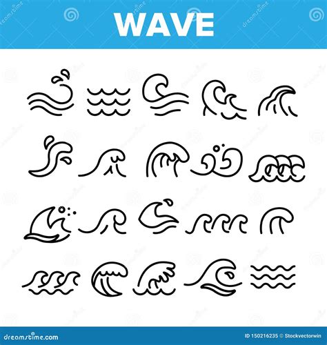 Sea And Ocean Waves Vector Linear Icons Set Stock Vector Illustration