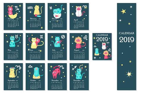 Kids Calendar With Cute Zodiac Cats By Siberian Art Thehungryjpeg