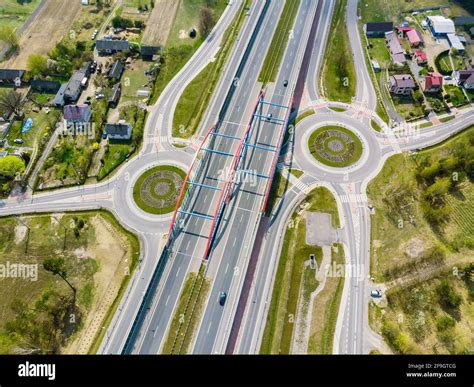 Road Junction With Two Roundabouts Aerial View Stock Photo Alamy