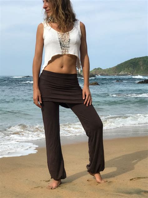 Yoga Skirt Pants Brown Yoga Pants Skirted Pants Hoop Pants Kundalini Elvish Pants Wide Leg