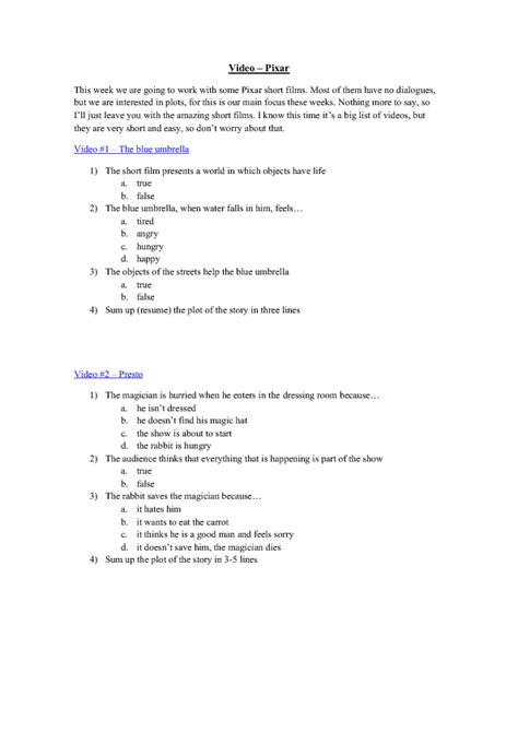 Pixar Short Films Worksheets Pdf Vlrengbr