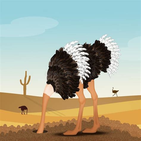 Ostrich Hiding Head In Sand Stock Vector Illustration Of