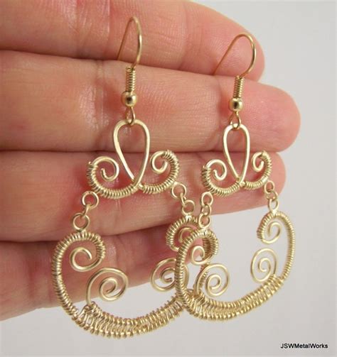 Matte Gold Wire Wrapped Earrings Gold Earrings Chandelier