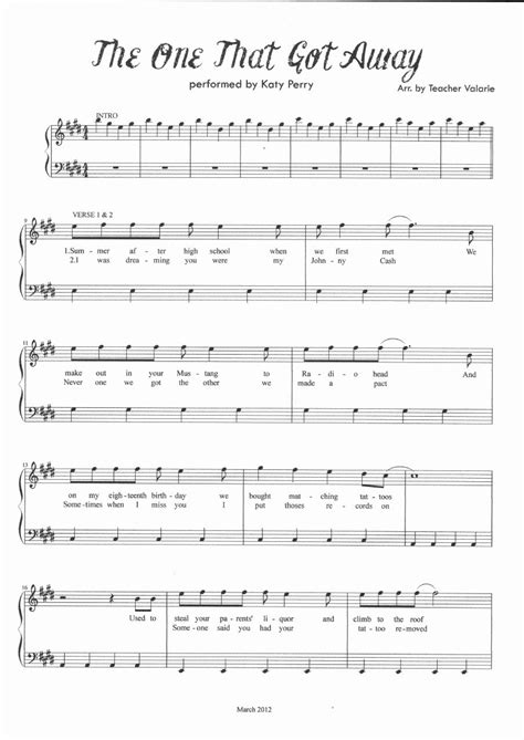 Mp3 indir dur katy perry teenage dream the one that got away. The One That Got Away - Katy Perry Piano Sheet Music Score ...