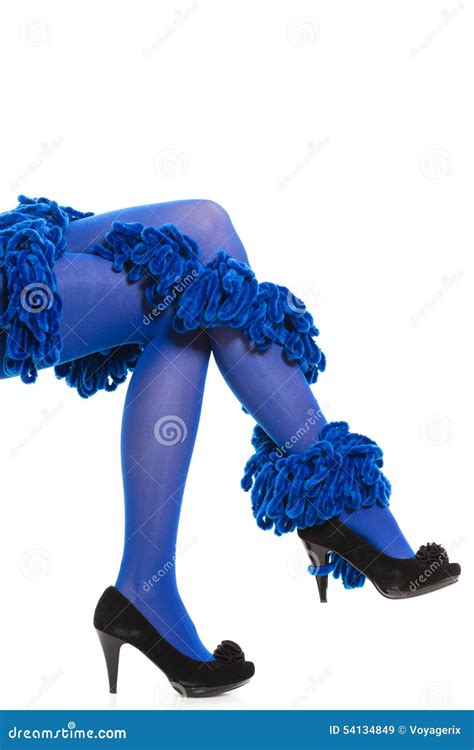 Woman Long Legs And Blue Stockings Isolated Stock Image Image Of Slim