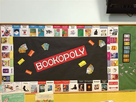 Our Sept Bookopoly Board Reading Display Library Bulletin Boards
