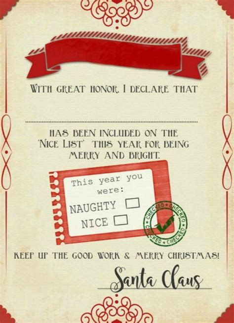 Whether it's an award or gift. Santa "nice list" free printable certificate | Santa's ...