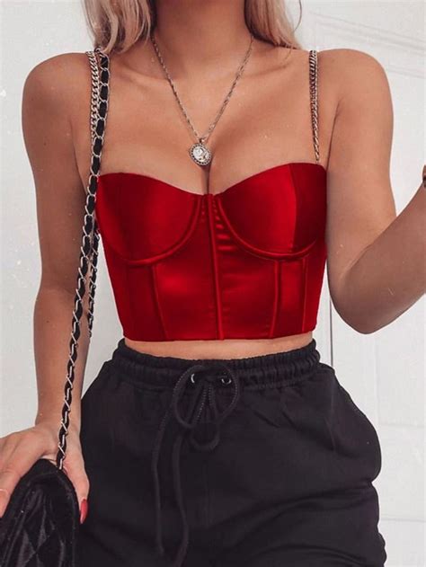 Cute And Sexy Summer Tight Bustier Crop Tops With Chain Straps Trendy Casual And Party Outfits