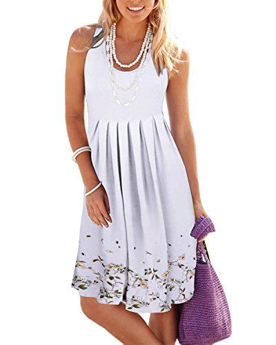 Kilig Summer Casual Loose Print Pleated Sleeveless Vest Dresseswhite S