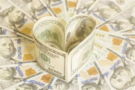 Hundred Dollar Bill In Heart Shape Stock Image Image Of Dollar