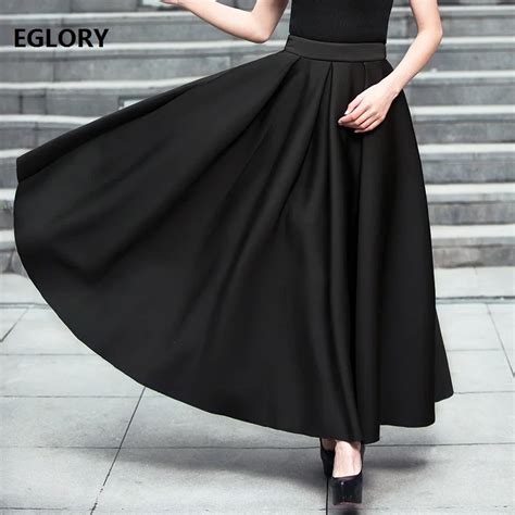 New Plus Size Skirts Women Solid Black Color Empire Waist Long Maxi