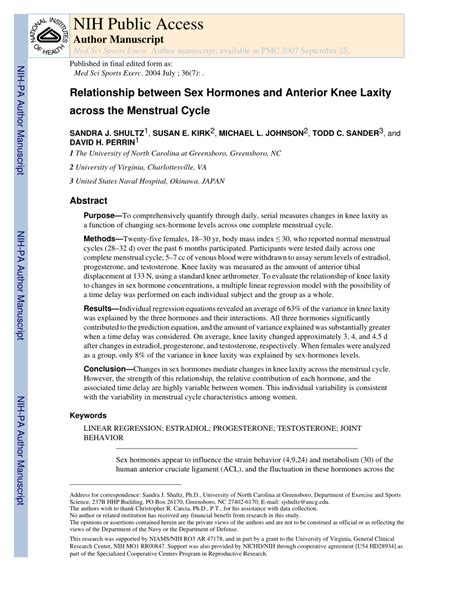 Pdf Relationship Between Sex Hormones And Anterior Knee Laxity Across