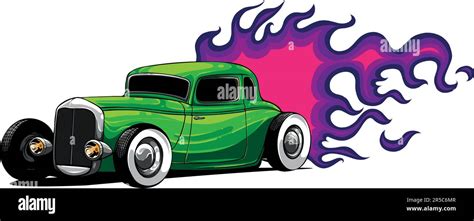 Vector Illustration Of Hot Rod Car With Flames Stock Vector Image And Art Alamy