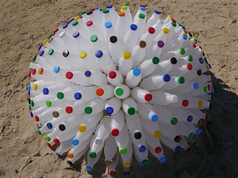 There Is A Large White Object Made Out Of Plastic Bottle Caps On The