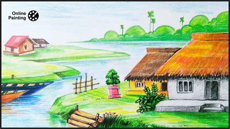 Subscribe to my channel to get more drawing videos.▽ visit to my channel :➞. Landscape Colour Pencil Drawing for Beginners Step by Step Time Laps Video | Online Painting ...