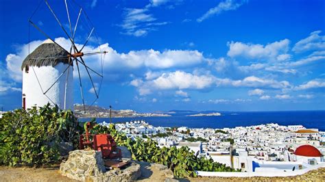 Mykonos Island And Greece In The Cyclades Aegean Sea Windmills Of The