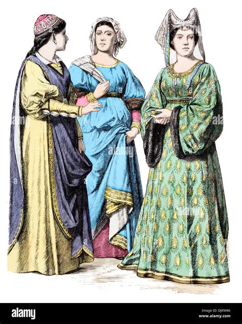 14th Century Xiv 1300s Italy Sienna Ladies Of Rank Stock Photo