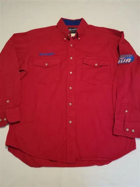 WRANGLER PRCA TOUR Pro Rodeo Shirt Mens Red Long Sleeve Button Down Patch PicClick