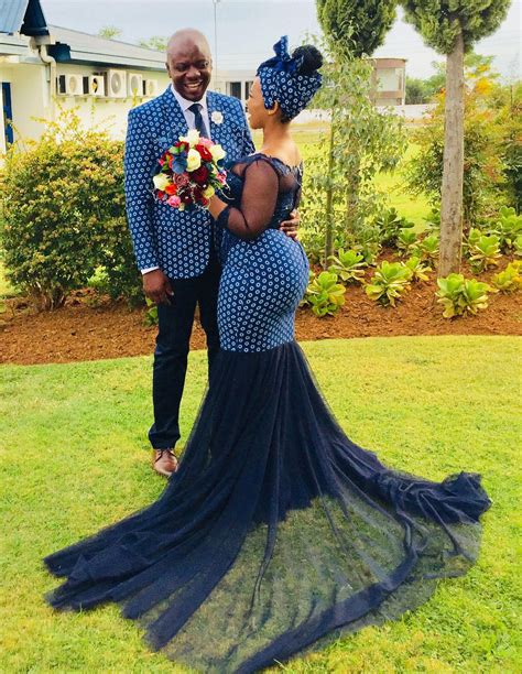 Your embroidered wedding stock images are ready. African shweshwe wedding dress with mesh and embroidered ...
