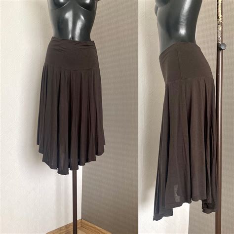 Womens Dark Brown Hip Pleated Skirt Sun Elastic Light Midi Etsy