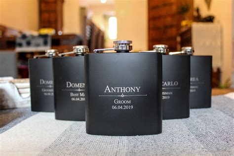 Personalized Set Of 8 Flasks Groomsmen Wedding Gift Best Man Flasks
