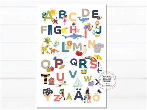 Finnish Alphabet Poster Chart With Pictures Kids Abc Finnish Etsy In