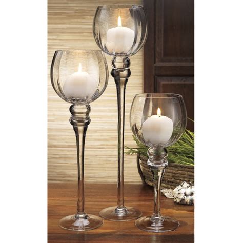 Giant Clear Wine Glass Shaped Candle Holder Set Set Of 3 Glass Pillar