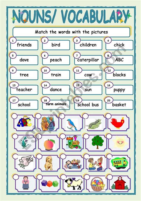 Common Nouns Match Worksheet For Grade 1 Your Home Teacher In 2021