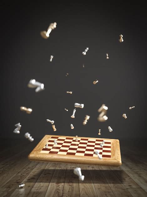 Premium Photo Image Of A Chessboard Falling On The Wooden Floor