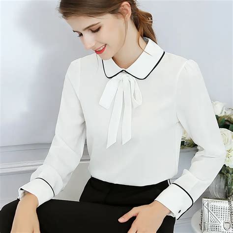 Biboyamall White Blouse Women Chiffon Office Career Shirts Tops Fashion