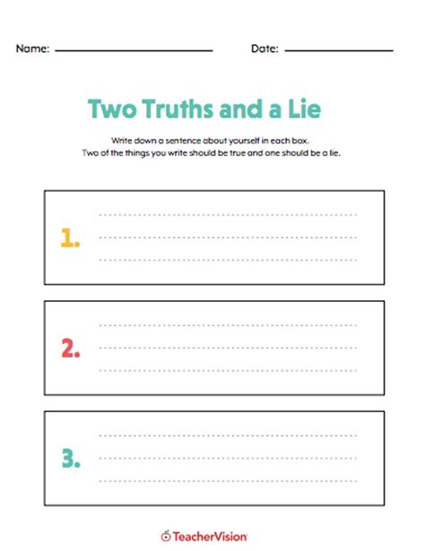 Two Truths And A Lie Worksheet Printable Peggy Worksheets