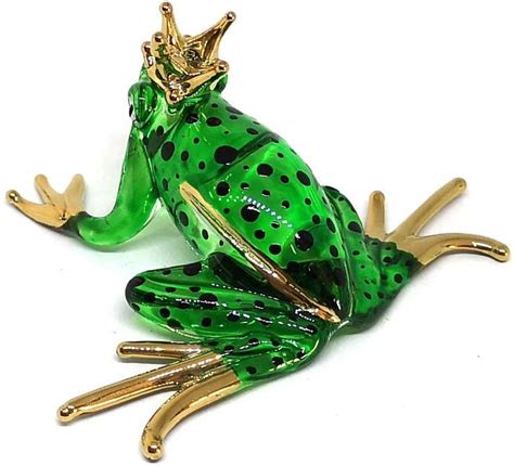 Prince Frog Glass Figurines Collectibles Hand Blown Painted Art Animals