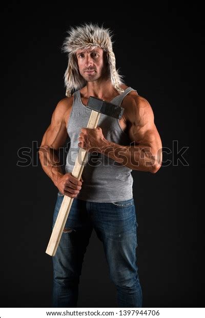 Lumberjack Woodman Sexy Naked Muscular Torso Stock Photo 1397944706