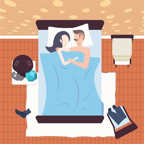 Premium Vector Couple Sleeping Together Man Woman Lying Down Embracing In Bed Modern Bedroom