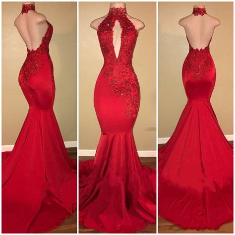 Sexy Halter Red Prom Dress High Neck Backless Evening Dresses · Mychicdress · Online Store
