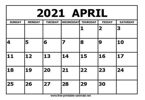Print Calendar April 2021 Free Printable Calendar Monthly Printable
