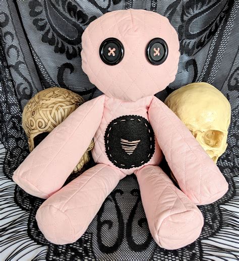 Quilted Pink And Black Creepy Cute Voodoo Zombie Plush Doll Etsy