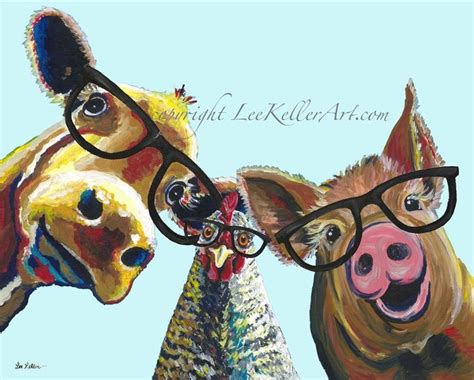 Funny Farm Animal Art Print Farm Animal Canvas Art Chicken Art Cow