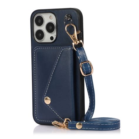 Crossbody Wallet Card Bag Phone Case For Iphone 14 Pro Blue